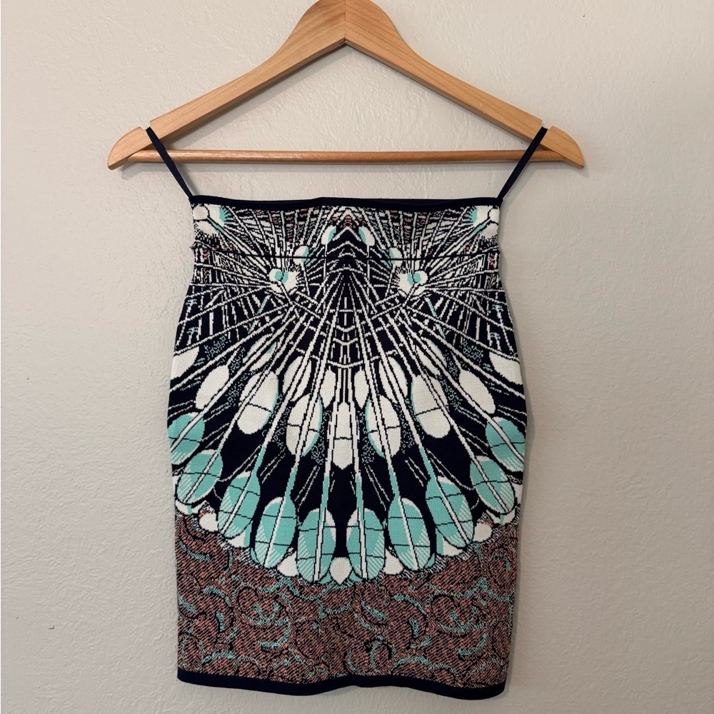 BCBGMaxAzria Black and Teal Patterned Pencil Skirt